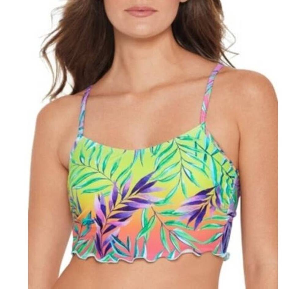 SALT + COVE Underwire Swimsuit Top Size XS Tropical Print Stretch‎ Ruffled Hem